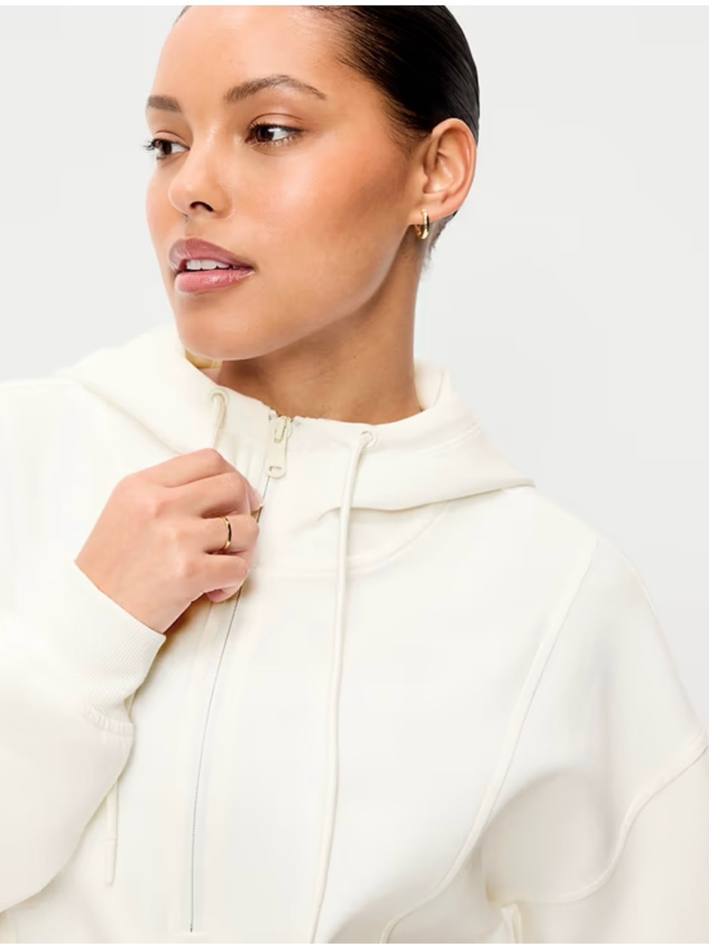 Old Navy Active Dynamic Fleece Cream Full-Zip Hoodie with Drawstring